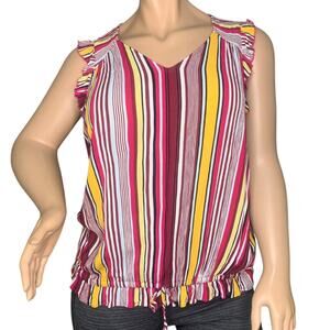 Lane Bryant NWOT Striped Top Short Ruffle Sleeve V-Neck 100% Rayon Size 14/16